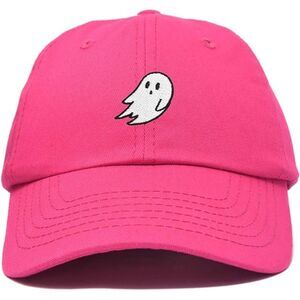 Unisex Hot Pink 100% Cotton Ghost Embroidered Adjustable Buckle Baseball Cap